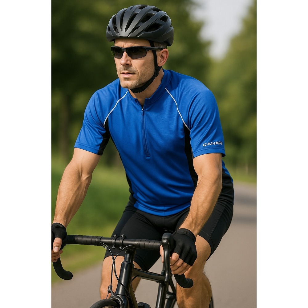 Canari Cycling Jersey‎ Men's Medium Blue Black Short Sleeve 3 Pocket Polyester
